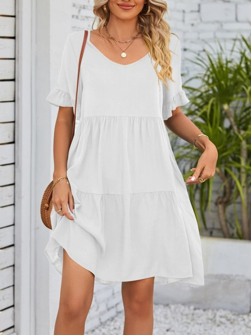 Ruffled Sleeve Tiered Mini Dress (20)