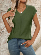 V-neck Short Sleeve Knit Top (29)