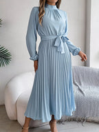 Mock Neck Pleated Midi Dress (9)