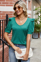 Round Neck Ruffle Trim Short Sleeve T-shirt (22)