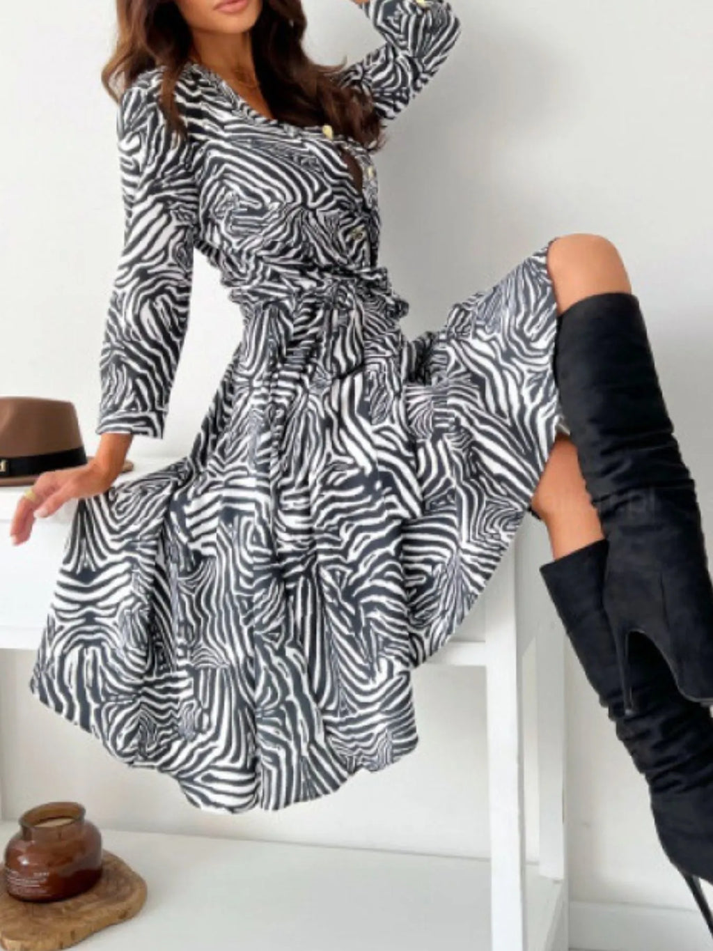 Printed Tie Waist Midi Dress (19)