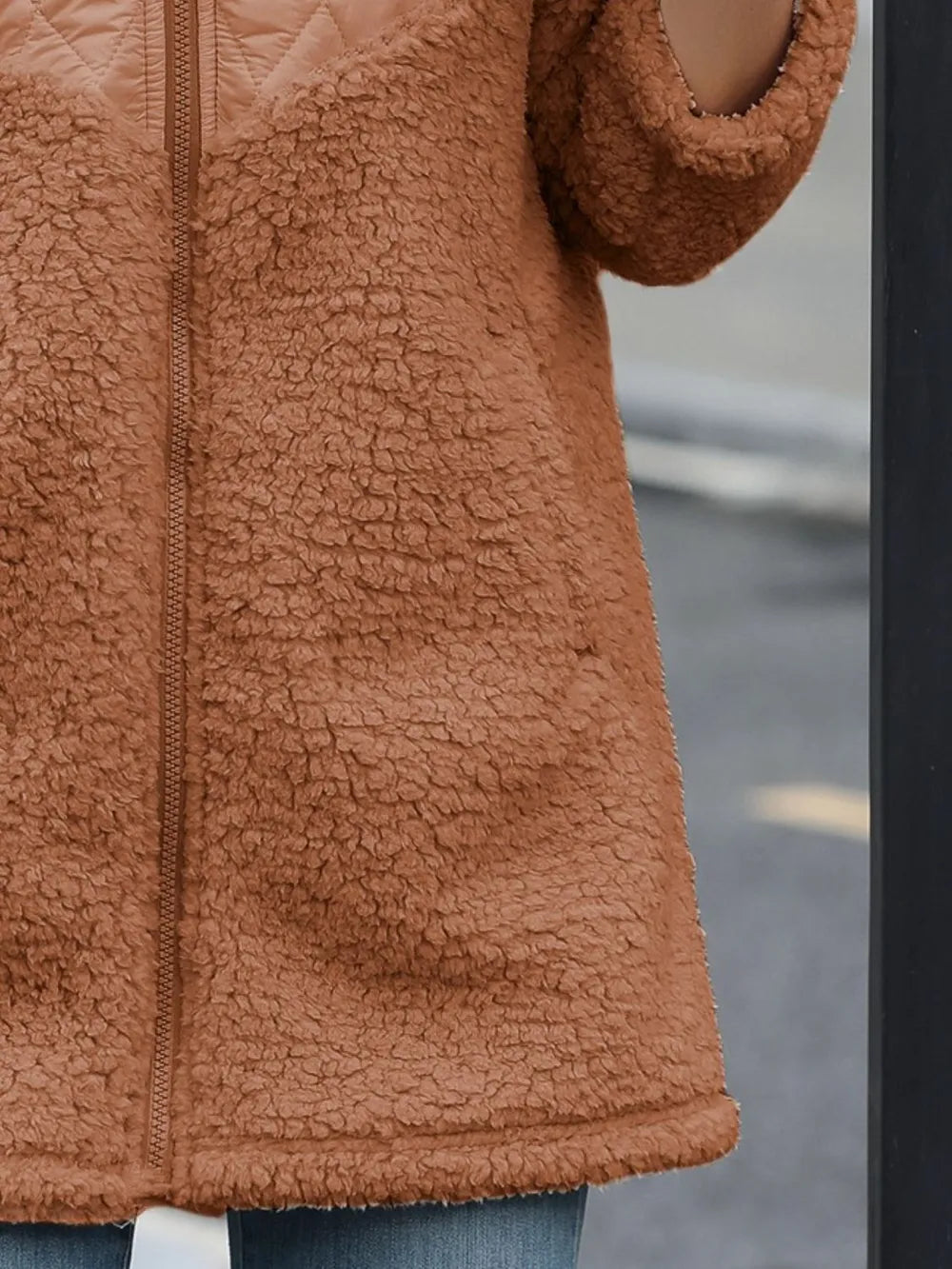 Fuzzy Zip Up Long Sleeve Hooded Jacket (7)