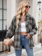 Pocketed Plaid Collared Neck Long Sleeve Shirt (19)