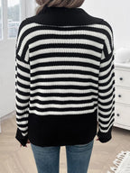 Striped Collared Neck Long Sleeve Sweater (10)