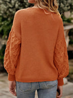 Textured Sleeve Round Neck Sweater (2)