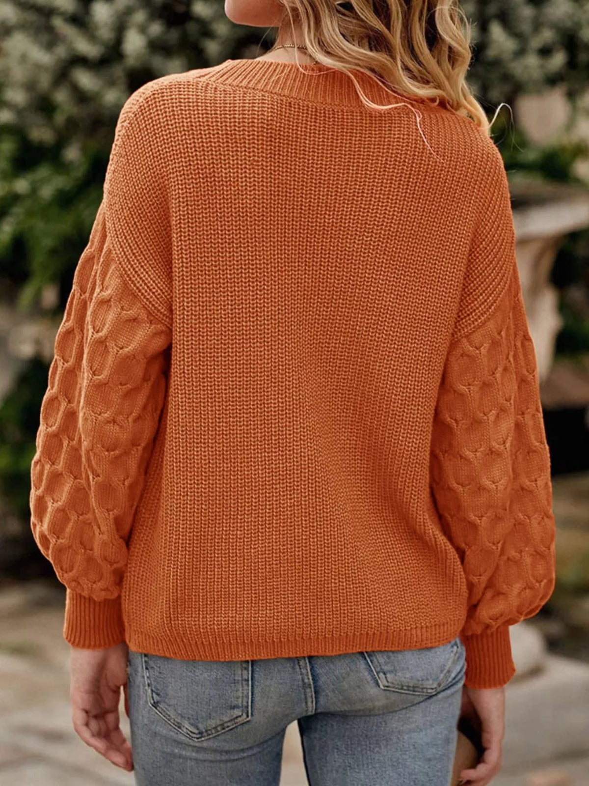 Textured Sleeve Round Neck Sweater (2)