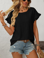 Eyelet Round Neck Short Sleeve Top (28)