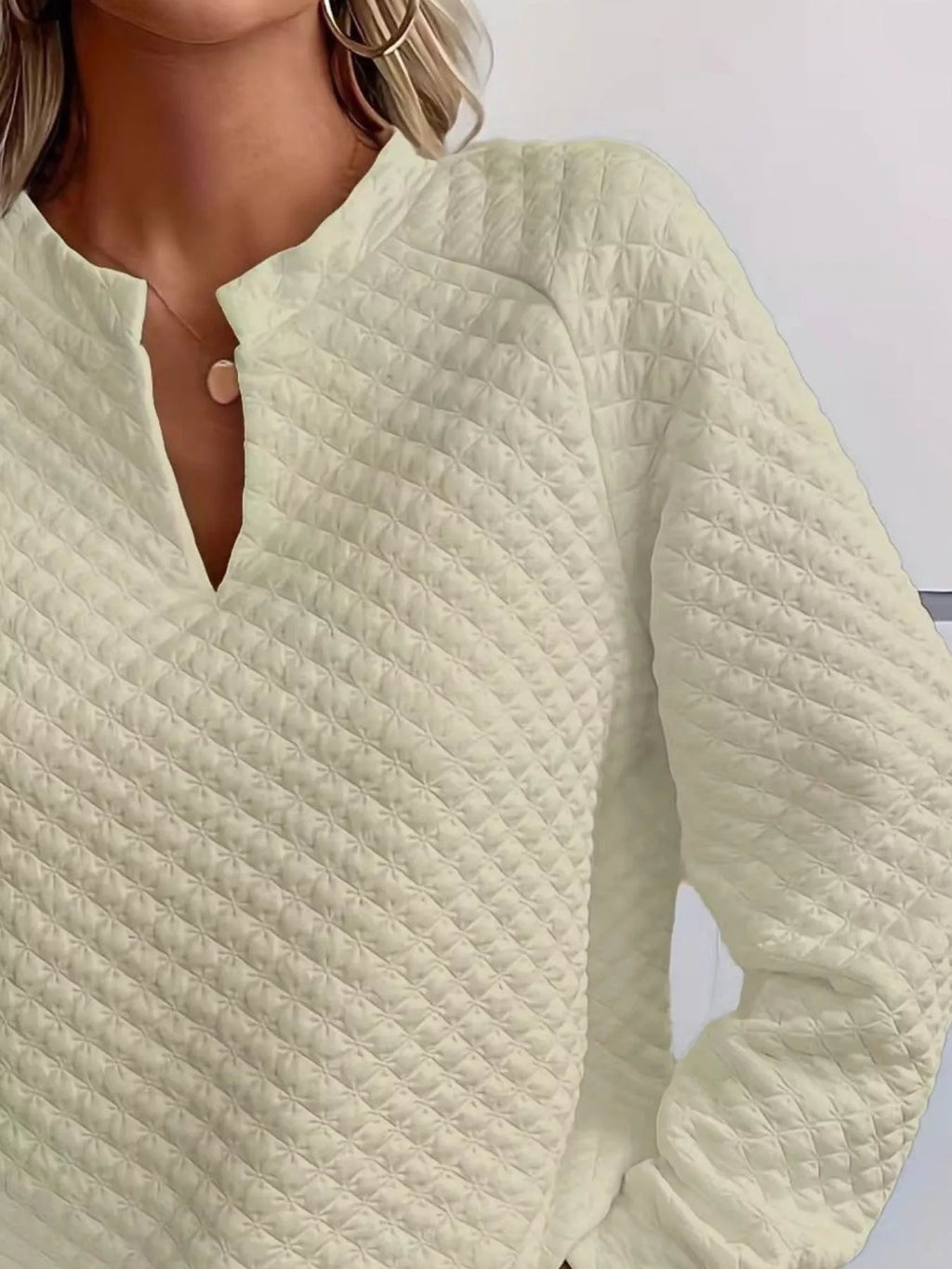 Quilted Texture Long Sleeve Sweatshirt Notched Neck (10)
