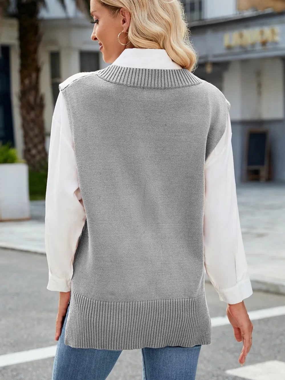 Side Slit V-neck Sweater Vest (14)