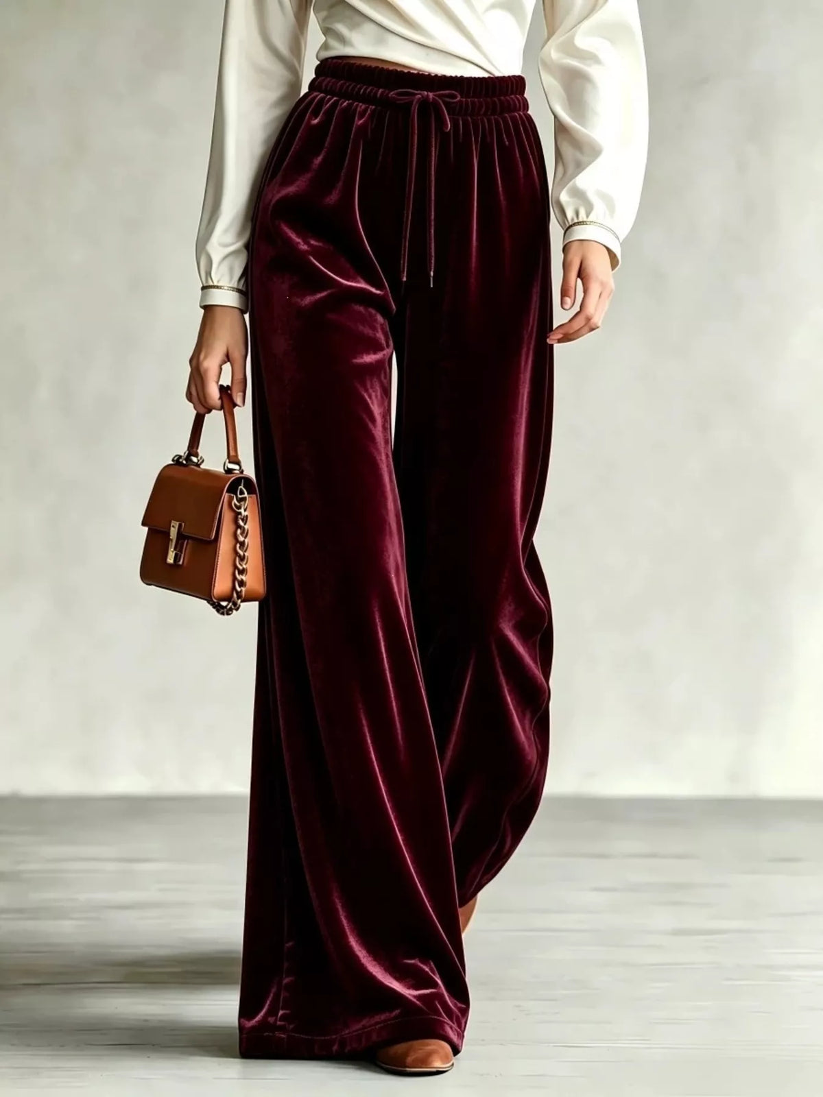 Velvet Wide-leg Pants Drawstring (9)