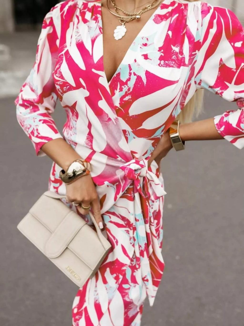 Printed Surplice Long Sleeve Wrap Dress (8)