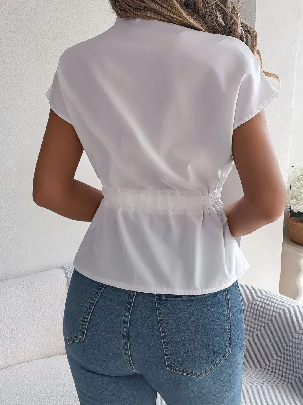 Notched Short Sleeve Blouse (5)