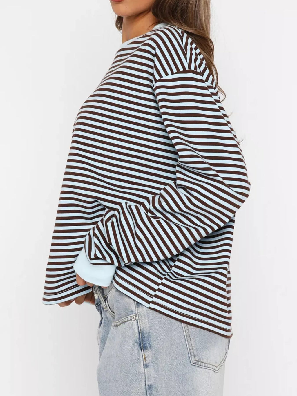 Striped Oversized Round Neck Sweatshirt (5)