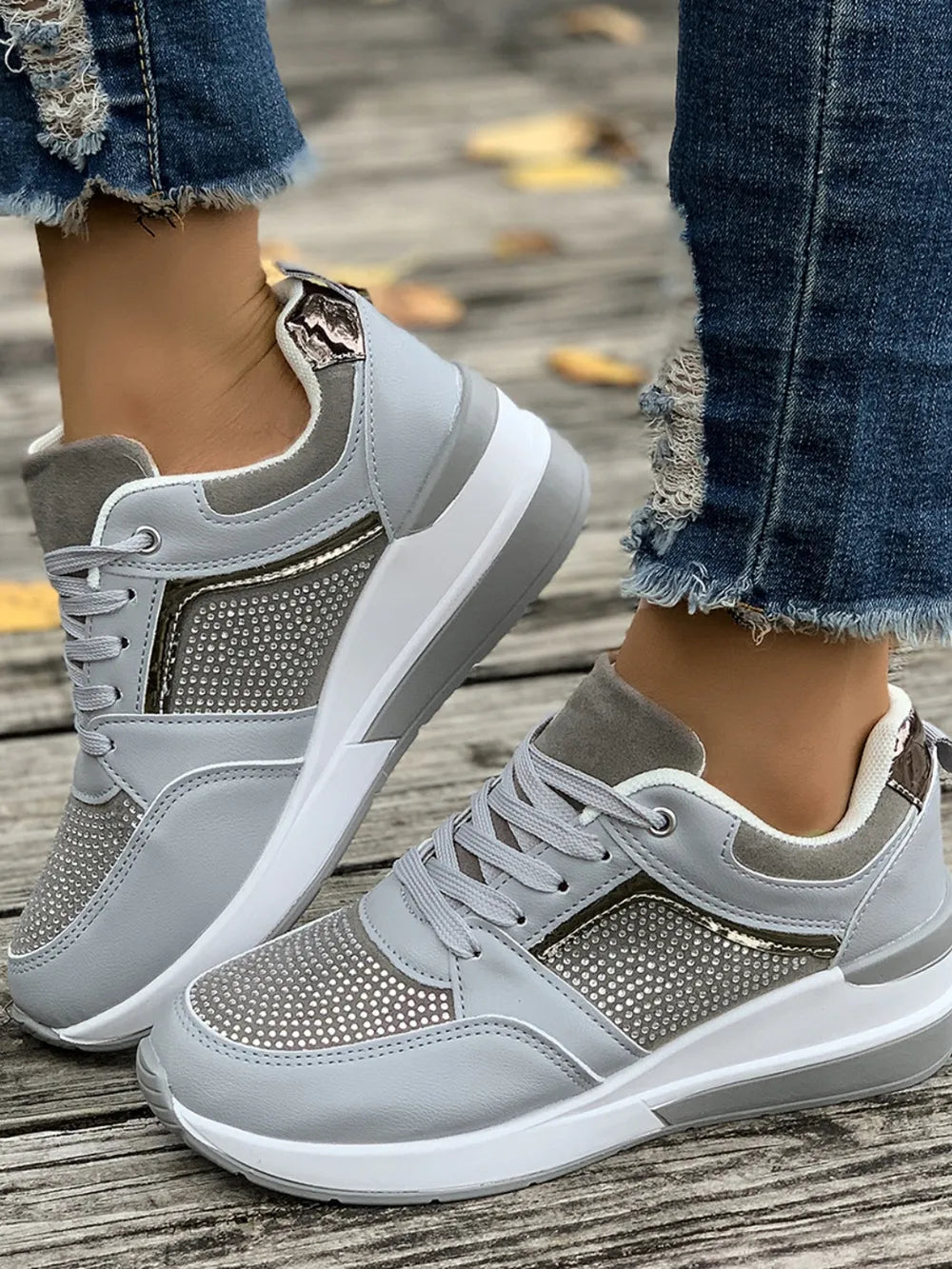 Lace-up Rhinestone Wedge Sneakers (8)