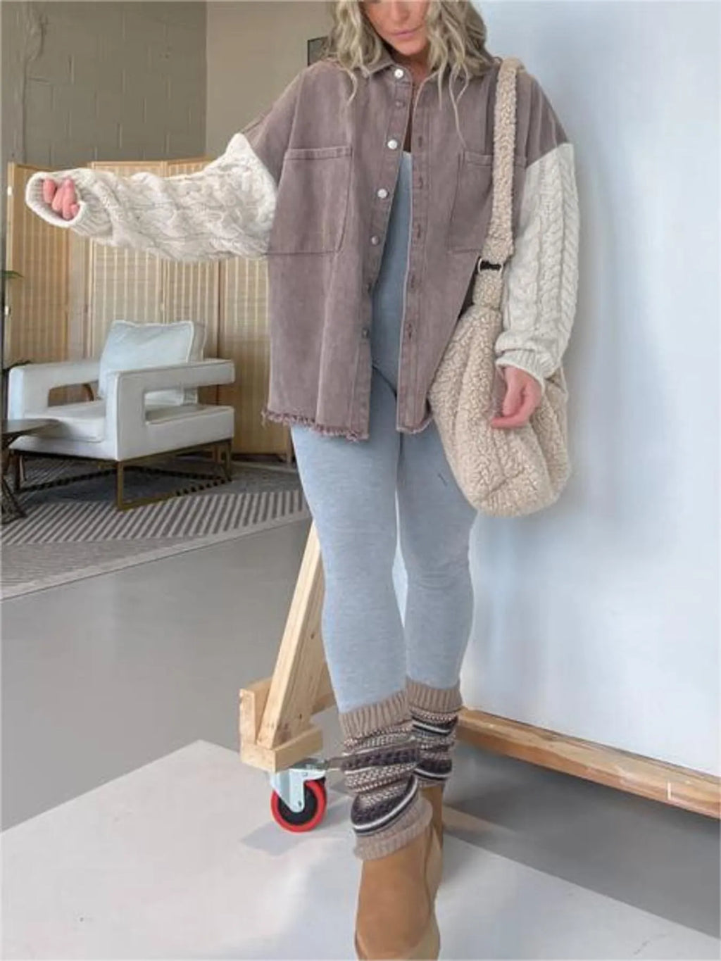 Full Size Raw Hem Button Up Patchwork Denim Jacket Plus (10)