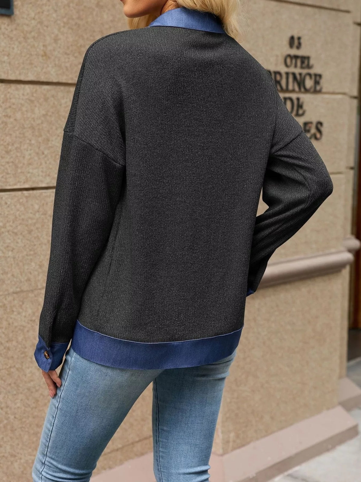 Contrast Denim Collar Zip Up Outerwear (11)