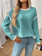 Ribbed Contrast Trim Long Sleeve Top (14)