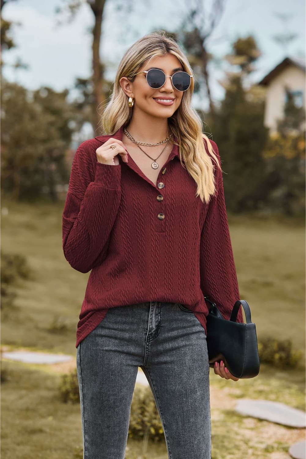 Collared Neck Long Sleeve Blouse (17)