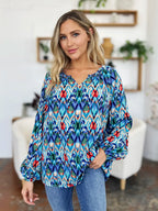 Full Size Printed Balloon Sleeve Blouse (14)