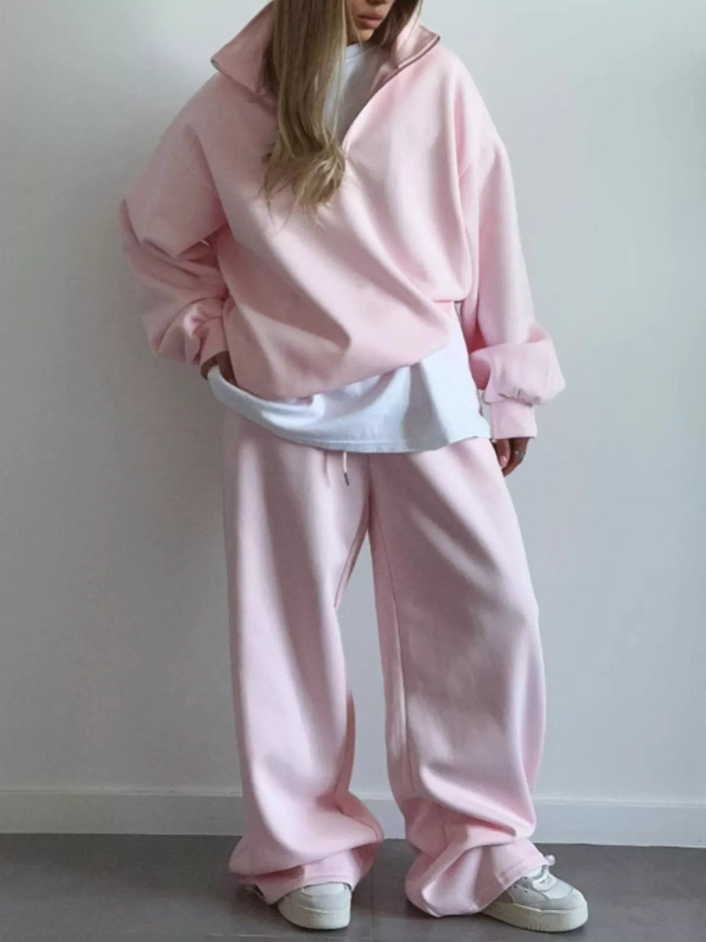 Quarter-zip Top Wide-leg Sweatpants Set (18)