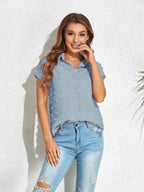 Swiss Dot Button Up Cap Sleeve Shirt (15)