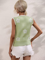 Floral Contrast Ribbed Trim Sweater Vest (17)