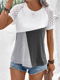 Block Raglan Sleeve Round Neck Tee