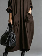 Full Size Loose-fit Mock Neck Midi Dress Pockets Plus (3)