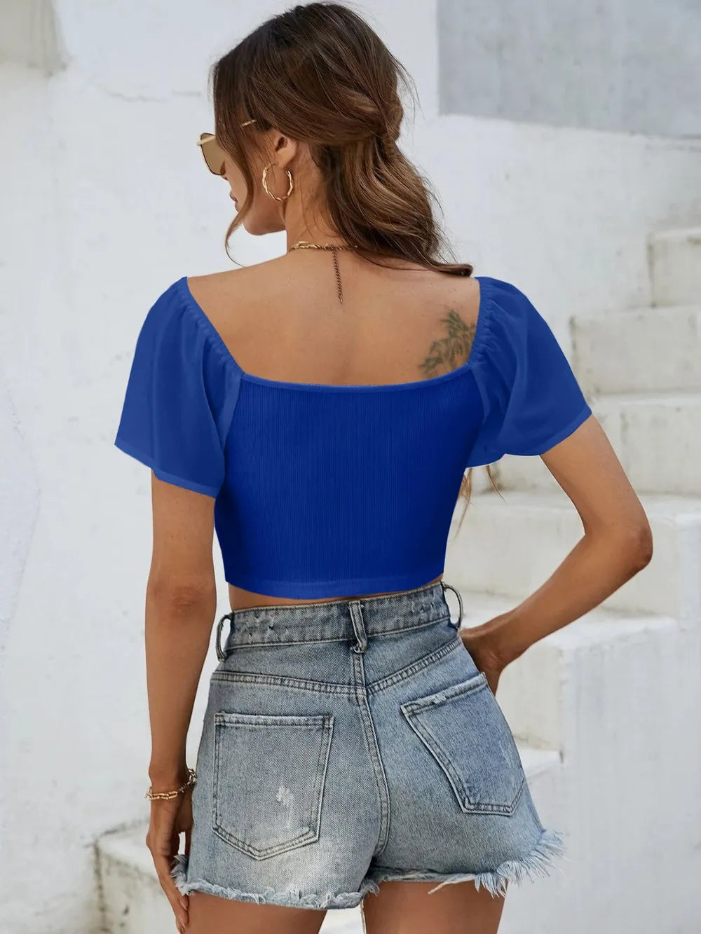 Drawstring Short Sleeve Crop Top (26)