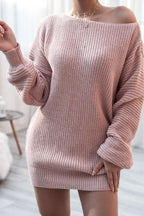 Boat Neck Long Sleeve Mini Sweater Dress (2)