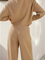 Waffle-knit Round Neck Top Pants Set (12)