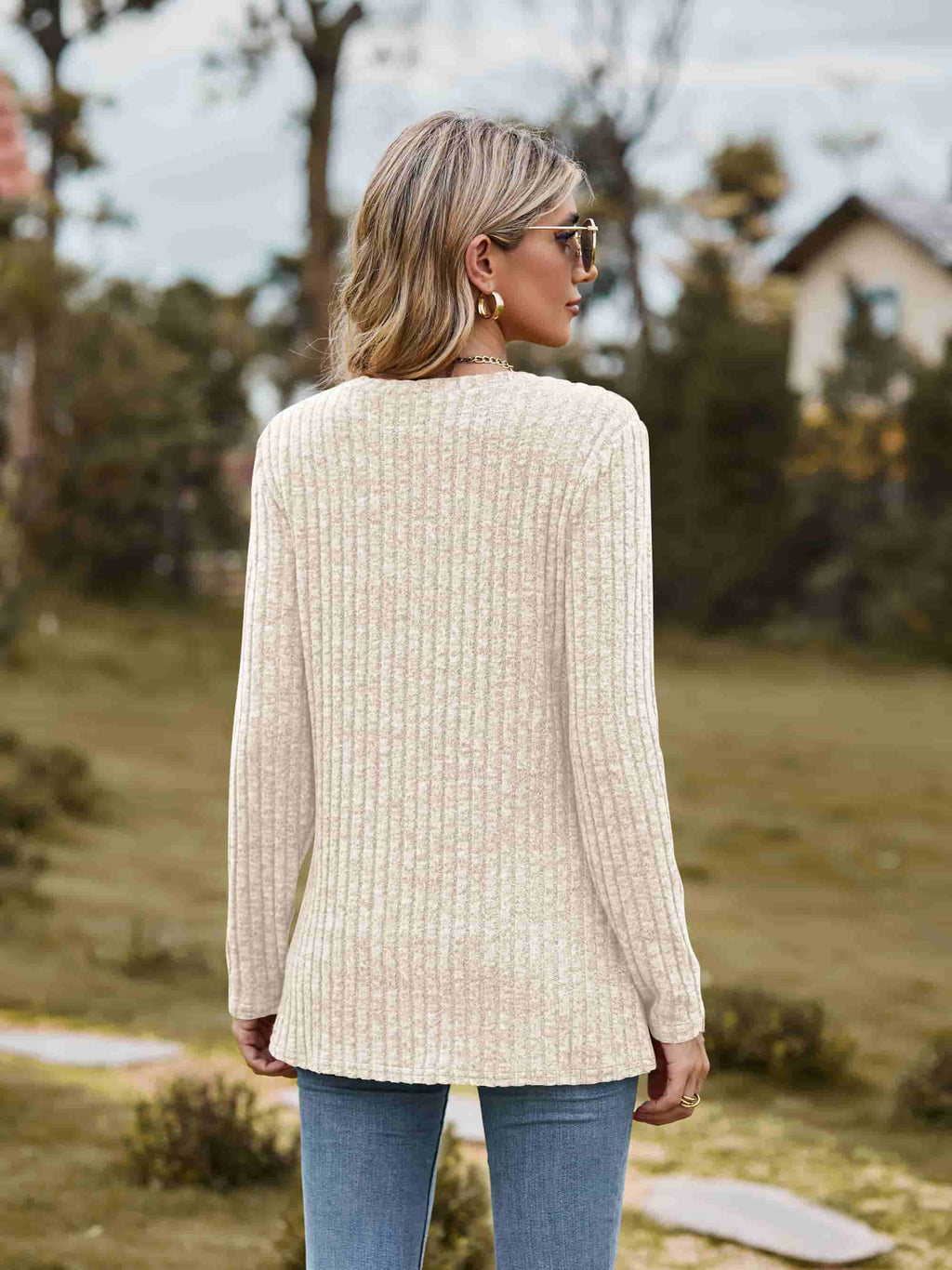 Ribbed Round Neck Long Sleeve Tee (20)