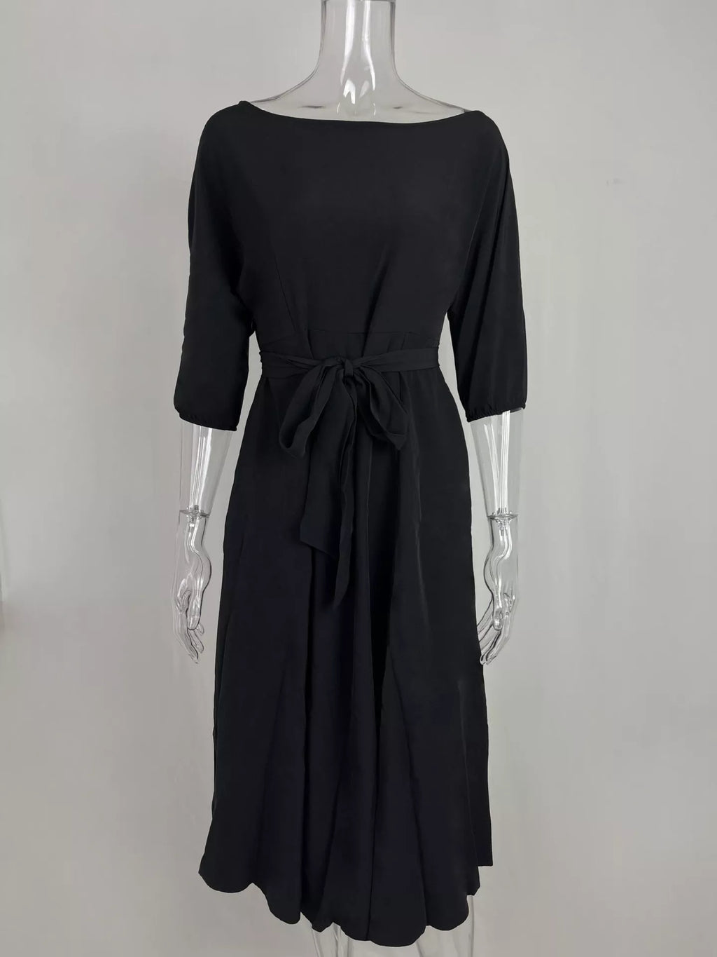 Boat Neck Tie Waist Dress (11)