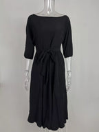 Boat Neck Tie Waist Dress (11)