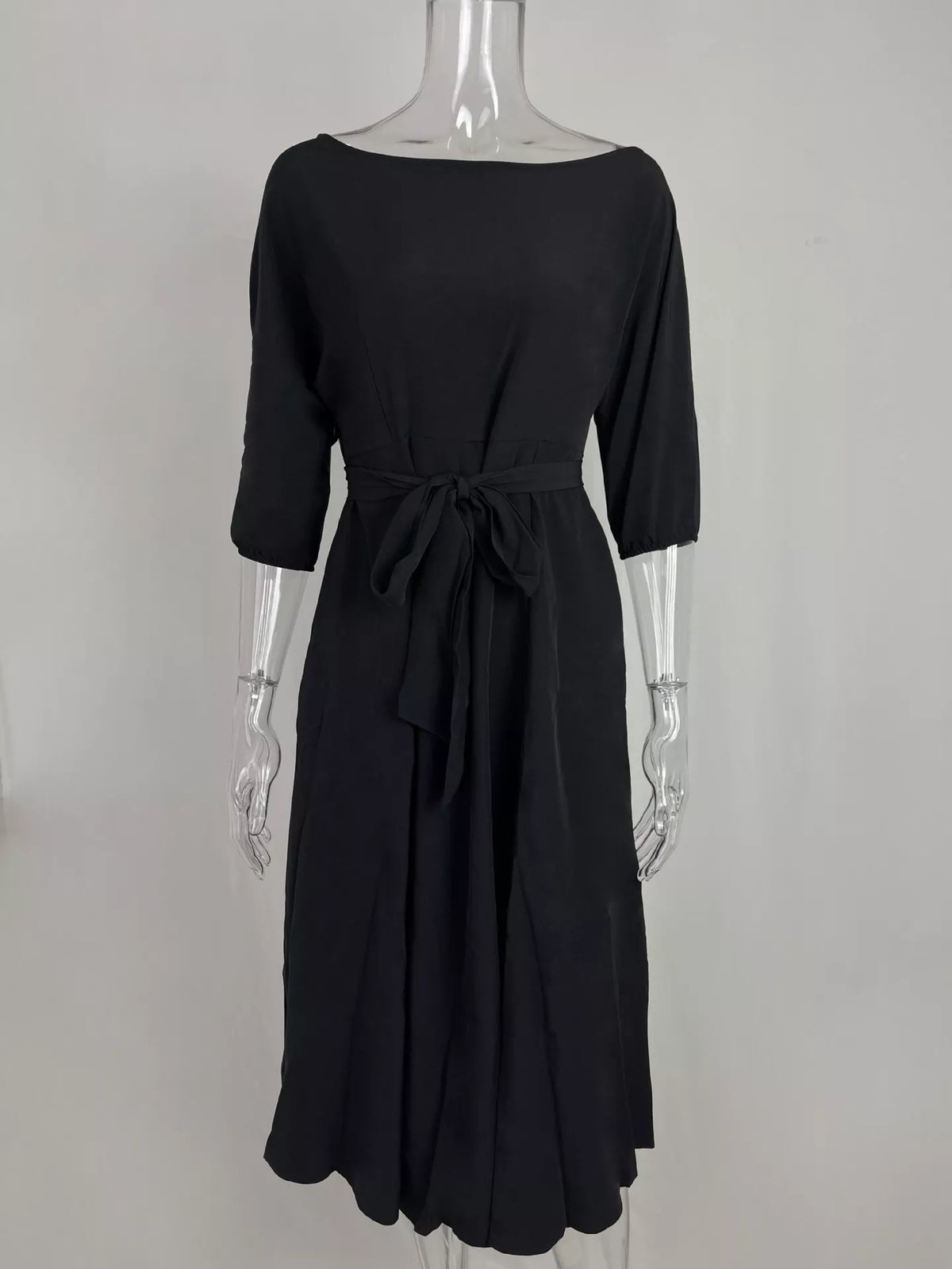 Boat Neck Tie Waist Dress (11)