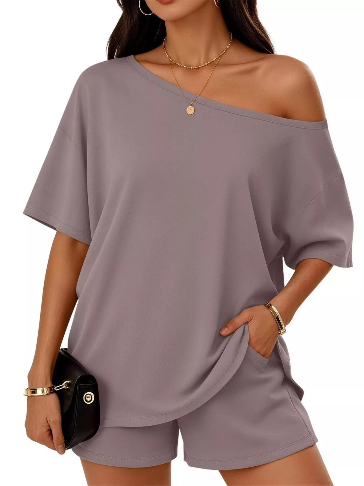 Full Size One Shoulder Top Shorts Set Plus (27)