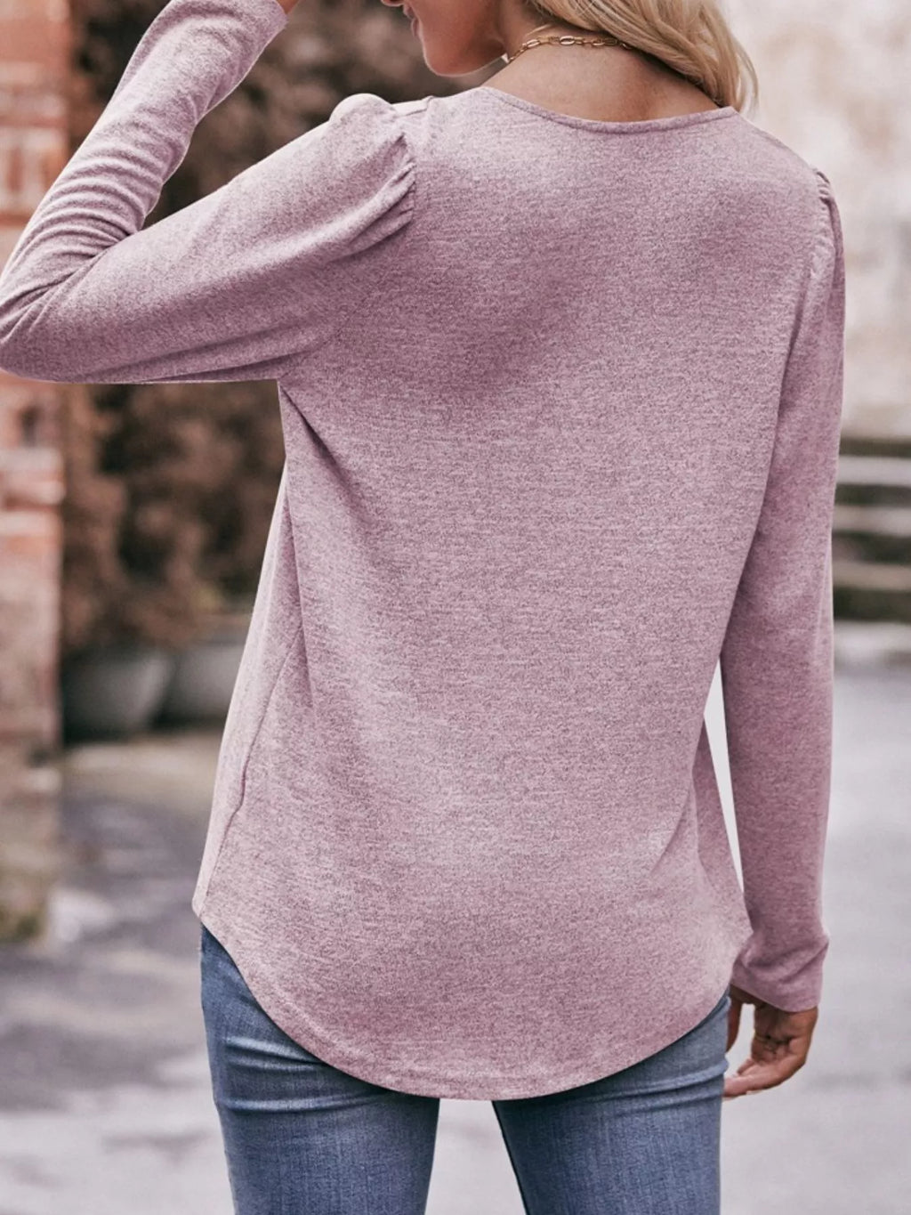Pleated Square Neck Long Sleeve T-shirt (29)