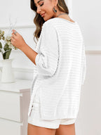 Rolled Round Neck Dropped Shoulder Slit Sweater (2)