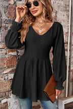 Peplum V-neck Long Sleeve Blouse (14)