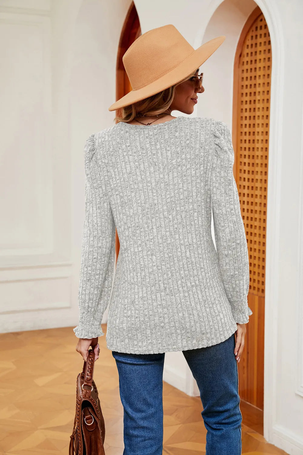 Square Neck Flounce Sleeve T-shirt (20)