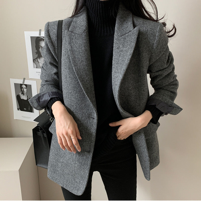Solid Color Wool Blazer variant CJQB189317201AZ|CJQB189317202BY|CJQB189317203CX|CJQB189317204DW