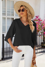 V-neck Three-quarter Sleeve Top (11)