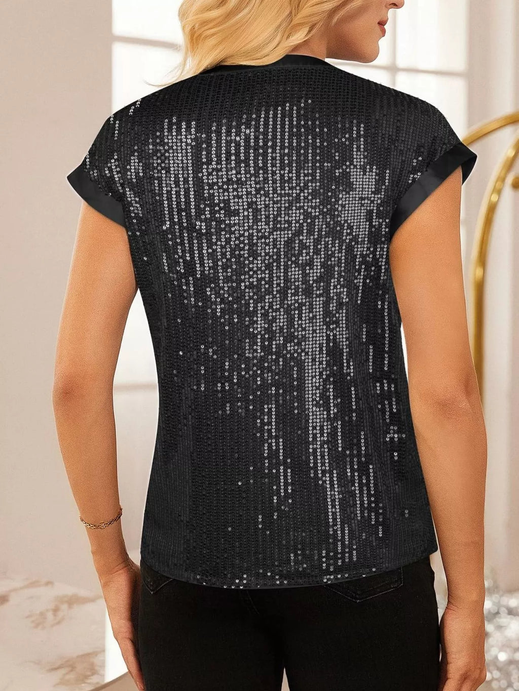 Sequin Notched Cap Sleeve Blouse (16)