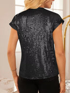 Sequin Notched Cap Sleeve Blouse (16)