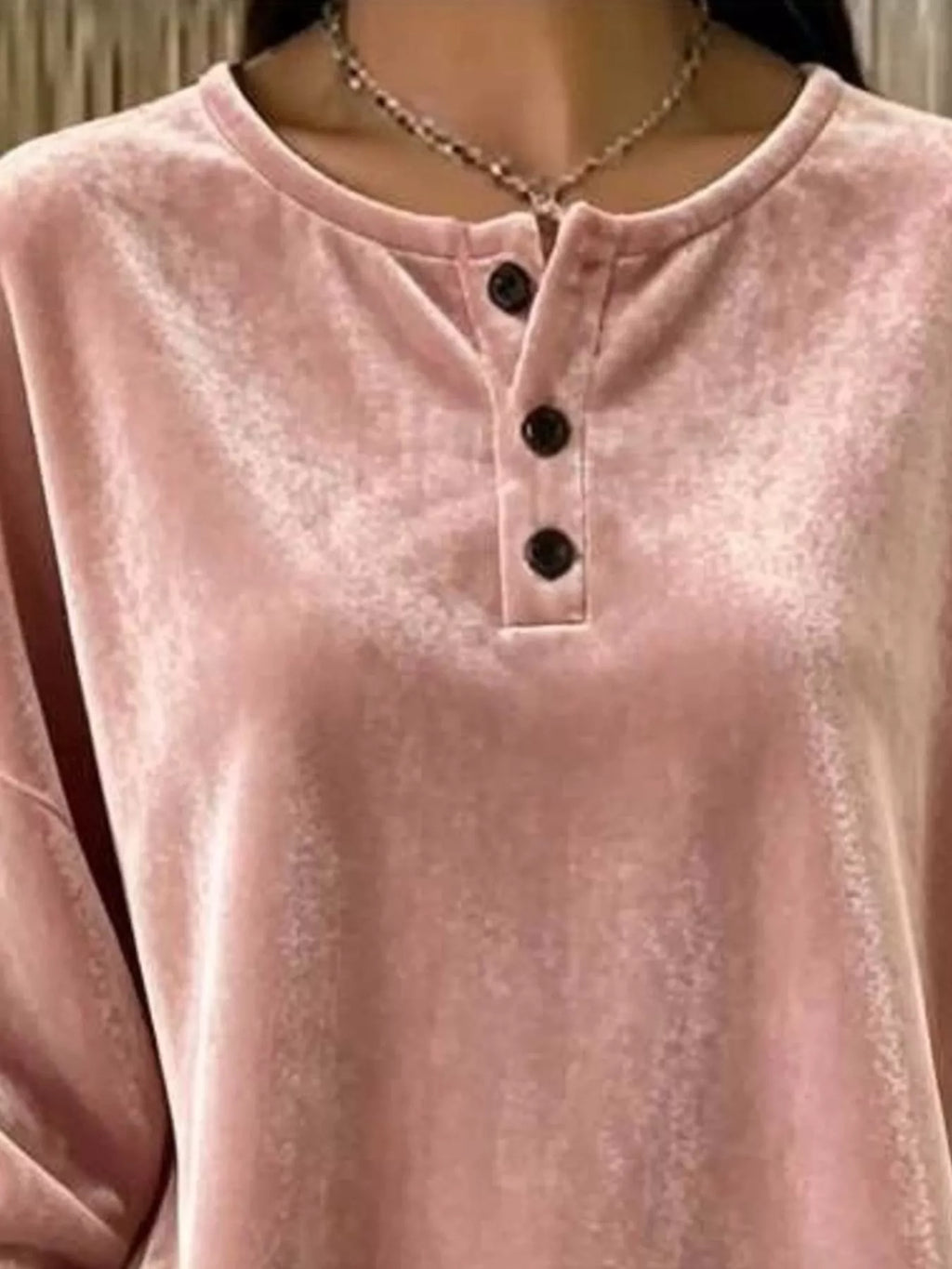 Velvet Henley Top Button Detail (2)