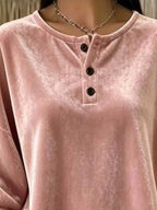 Velvet Henley Top Button Detail (2)