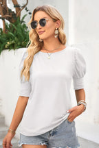 Round Neck Lantern Sleeve Blouse (5)