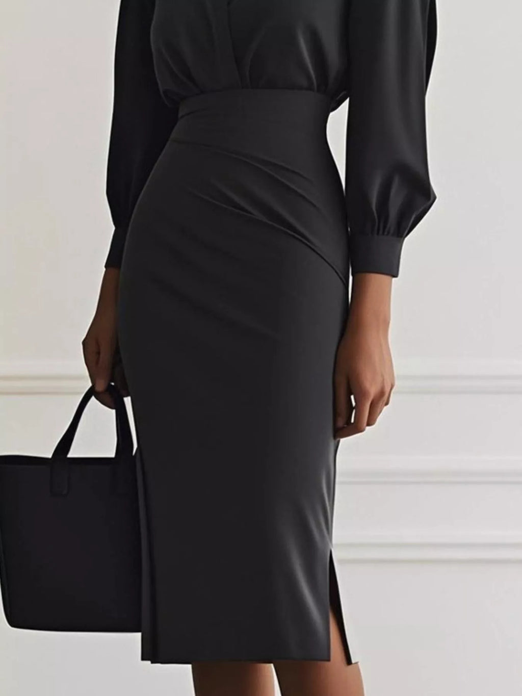 Ruched Midi Shirt Dress Side Slit (2)