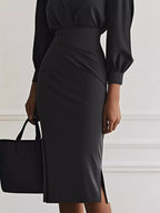Ruched Midi Shirt Dress Side Slit (2)