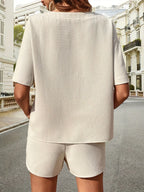 Waffle-knit Half Sleeve Top Shorts Set (2)